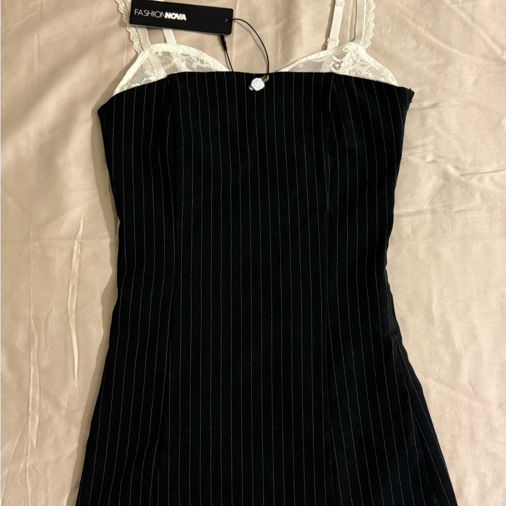 Fashion Nova Black Pinstripe Dress